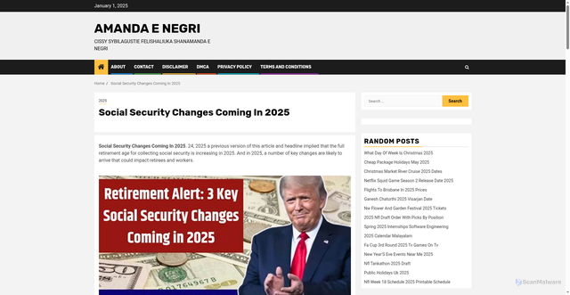 Security scan screenshot of https://amandaenegriw.pages.dev/hcowl-social-security-changes-coming-in-2025-njazf/