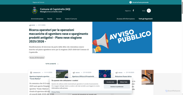 Security scan screenshot of https://www.comune.capistrello.aq.it/