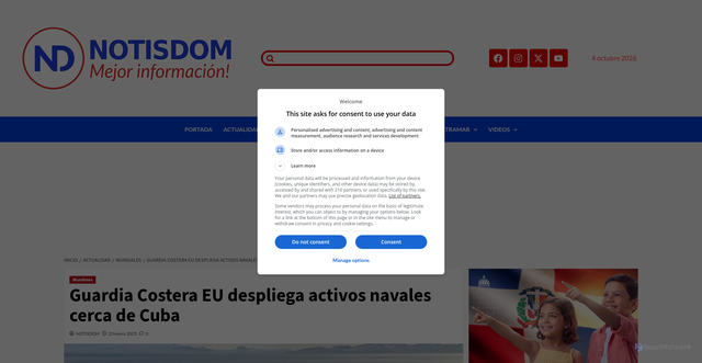 Security scan screenshot of https://notisdom.com/guardia-costera-eu-despliega-activos-navales-cerca-de-cuba/
