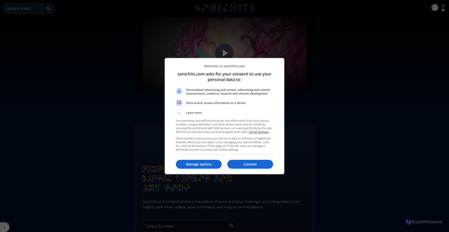 Security scan screenshot of https://sonichits.com