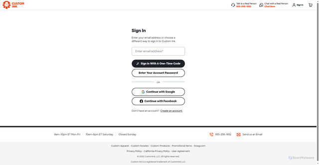 Security scan screenshot of https://account.customink.com