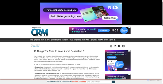 Security scan screenshot of https://www.destinationcrm.com/Articles/Web-Exclusives/Viewpoints/10-Things-You-Need-to-Know-About-Generation-Z-116325.aspx