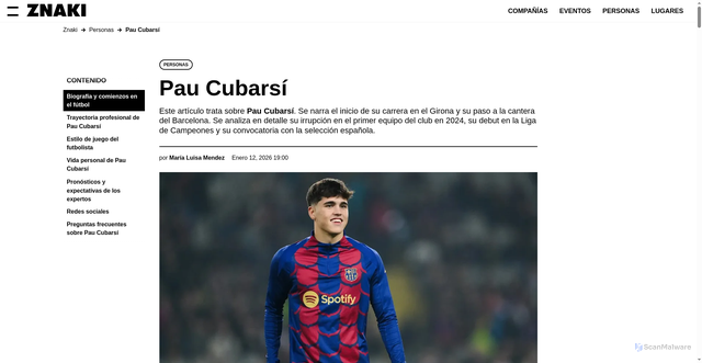 Security scan screenshot of https://znaki.fm/es/persons/pau-cubarsi/