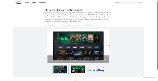 Security scan screenshot of https://press.disneyplus.com/about/hulu-on-disney-plus-beta
