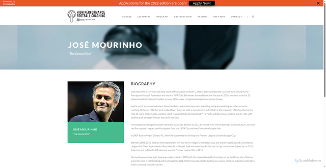 Security scan screenshot of https://football.fmh.ulisboa.pt/speaker/jose-mourinho/