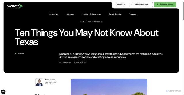 Security scan screenshot of https://weaver.com/resources/ten-things-you-may-not-know-about-texas/