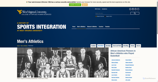 Security scan screenshot of https://sportsintegration.wvu.edu/mensathletics/basketball