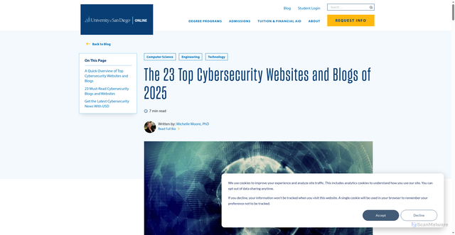 Security scan screenshot of https://onlinedegrees.sandiego.edu/top-cyber-security-blogs-websites/