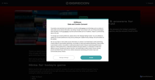 Security scan screenshot of https://www.ggrecon.com/word-games/connections-word-answers-today/