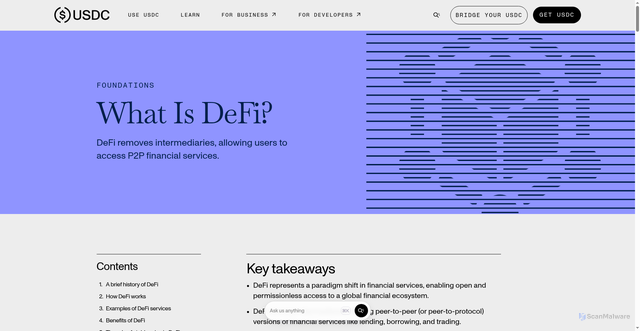 Security scan screenshot of https://www.usdc.com/learn/what-is-defi