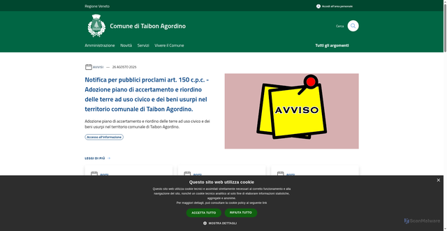 Security scan screenshot of https://www.comune.taibonagordino.bl.it/it