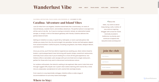 Security scan screenshot of https://wanderlustvibe.com/catalina-island/