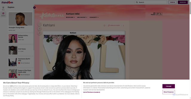 Security scan screenshot of https://kehlani.fandom.com/wiki/Kehlani