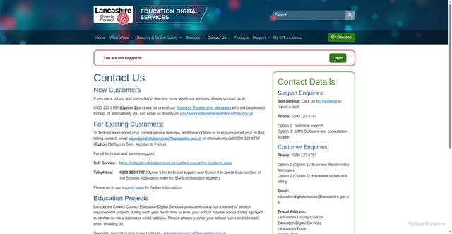 Security scan screenshot of https://educationdigitalservices.lancashire.gov.uk/contact-us.aspx