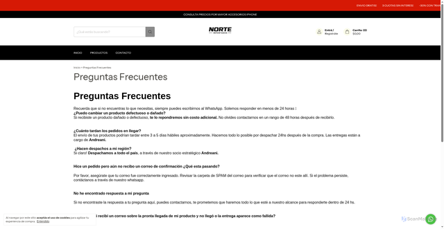 Security scan screenshot of https://norteimportados.com.ar/preguntas-frecuentes/