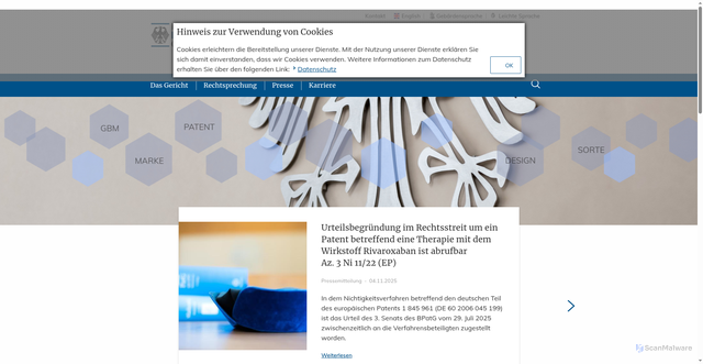 Security scan screenshot of https://www.bundespatentgericht.de/DE/Home/home_node.html