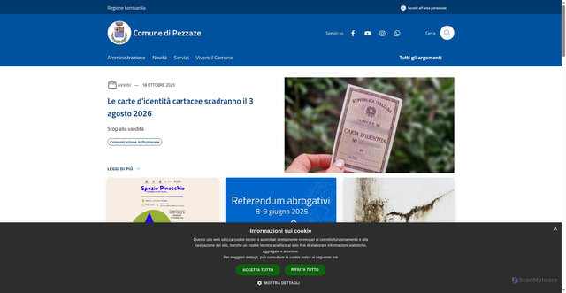Security scan screenshot of https://www.comune.pezzaze.bs.it/it