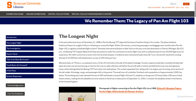 Security scan screenshot of https://digitalexhibits.syr.edu/panam103legacy/the-longest-night/