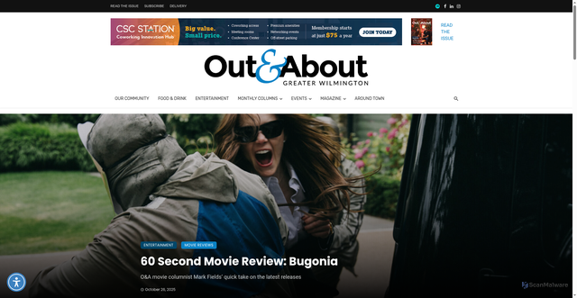Security scan screenshot of https://outandaboutnow.com/60-second-movie-review-bugonia/