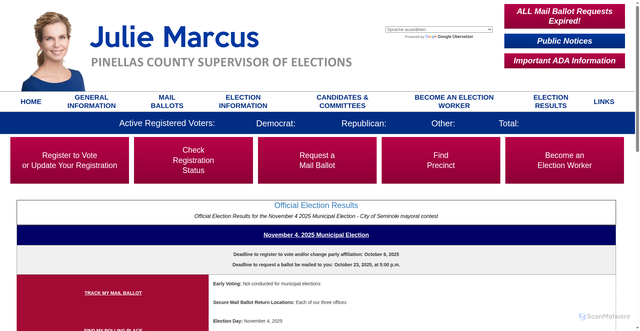 Security scan screenshot of https://www.votepinellas.gov/