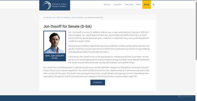 Security scan screenshot of https://livableworld.org/meet-the-candidates/senate-candidates/jon-ossoff-for-senate-d-ga/