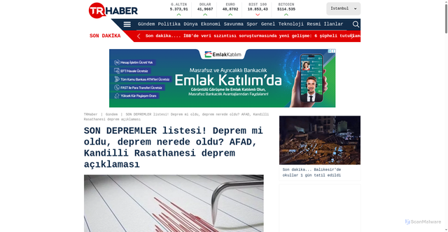Security scan screenshot of https://www.trhaber.com/gundem/son-depremler-listesi-deprem-mi-oldu-deprem-nerede-oldu-afad-kandilli-rasathanesi-deprem-aciklamasi-h373040.html