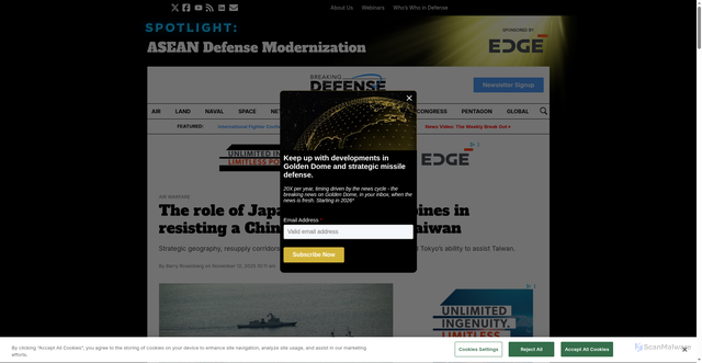 Security scan screenshot of https://breakingdefense.com/2025/11/the-role-of-japan-and-the-philippines-in-resisting-a-chinese-blockade-of-taiwan/
