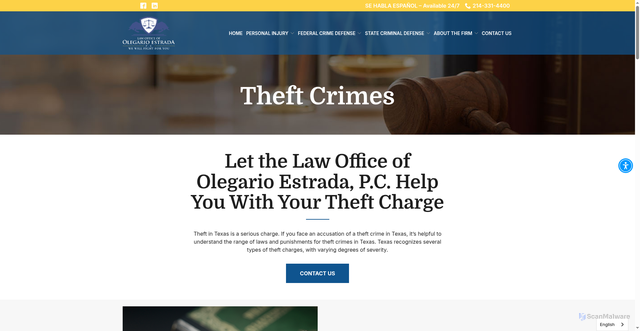 Security scan screenshot of https://www.estradalawoffice.com/state-criminal-defense/theft-charges/