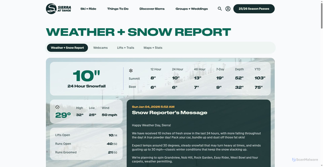 Security scan screenshot of https://sierraattahoe.com/weather-snow-report/