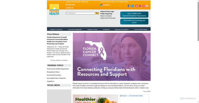 Security scan screenshot of https://www.floridahealth.gov/