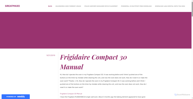 Security scan screenshot of https://greatmaxx.weebly.com/blog/frigidaire-compact-30-manual