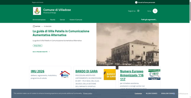Security scan screenshot of https://www.comune.villadose.ro.it
