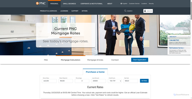 Security scan screenshot of https://www.pnc.com/en/personal-banking/borrowing/home-lending/mortgage-loans/mortgage-rates.html