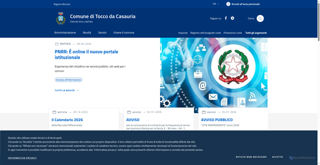Security scan screenshot of https://www.comune.toccodacasauria.pe.it/