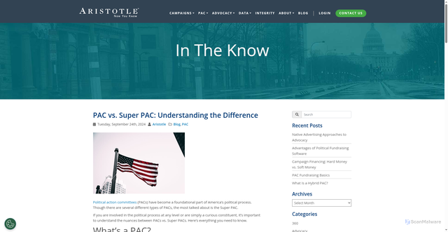 Security scan screenshot of https://www.aristotle.com/blog/2024/09/pac-vs-super-pac-understanding-the-difference/