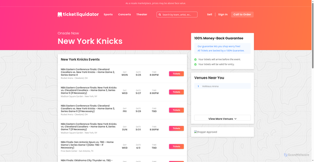 Security scan screenshot of https://dev-tl.ticketstoday.us/performers/new-york-knicks-tickets