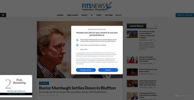 Security scan screenshot of https://www.fitsnews.com/2023/06/22/buster-murdaugh-settles-down-in-bluffton/