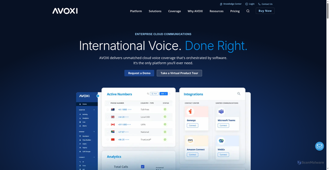 Security scan screenshot of https://avoxi.com