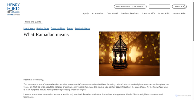 Security scan screenshot of https://www.hfcc.edu/news/2020/what-ramadan-means