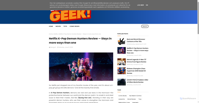 Security scan screenshot of https://www.beholdthegeek.com/2025/06/netflix-k-pop-demon-hunters-review.html