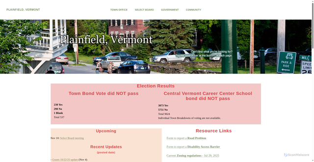 Security scan screenshot of https://www.plainfieldvt.gov/