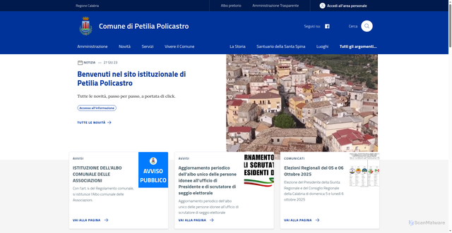 Security scan screenshot of https://www.comune.petiliapolicastro.kr.it/