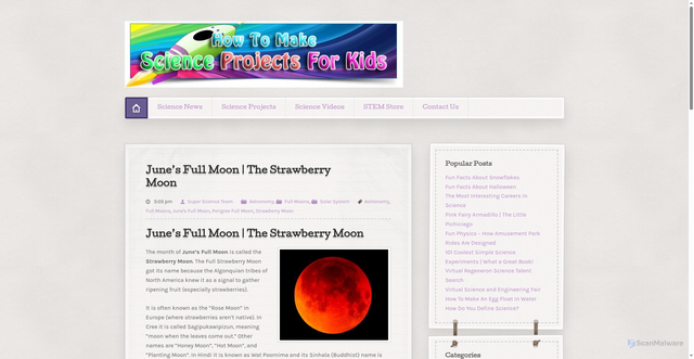 Security scan screenshot of https://howtomakescienceprojectsforkids.com/junes-full-moon-the-strawberry-moon/