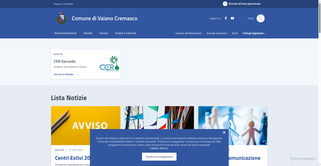 Security scan screenshot of https://comune.vaianocremasco.cr.it/