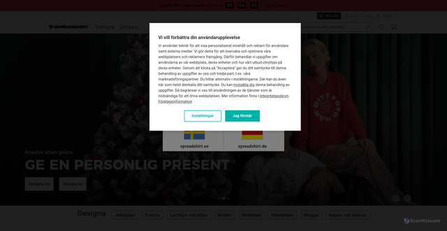 Security scan screenshot of https://www.spreadshirt.se/