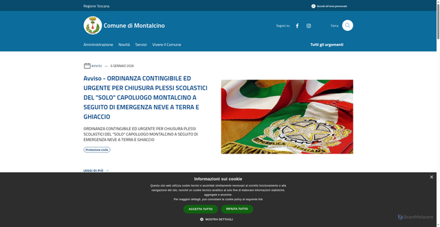 Security scan screenshot of https://www.comune.montalcino.si.it/it