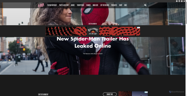 Security scan screenshot of https://lifewithoutandy.com/news/entertainment/watch-goes-new-spider-man-trailer-leaked-online/