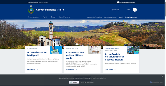 Security scan screenshot of https://www.comune.borgopriolo.pv.it/it-it/home