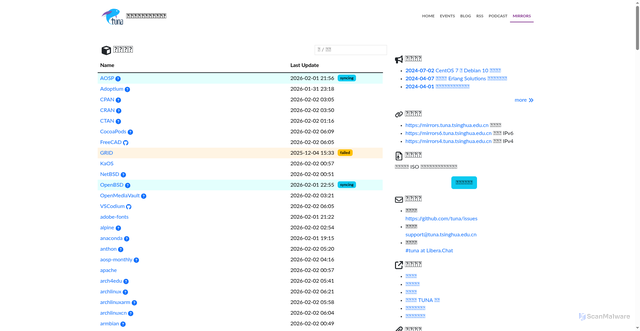Security scan screenshot of https://mirrors.tuna.tsinghua.edu.cn