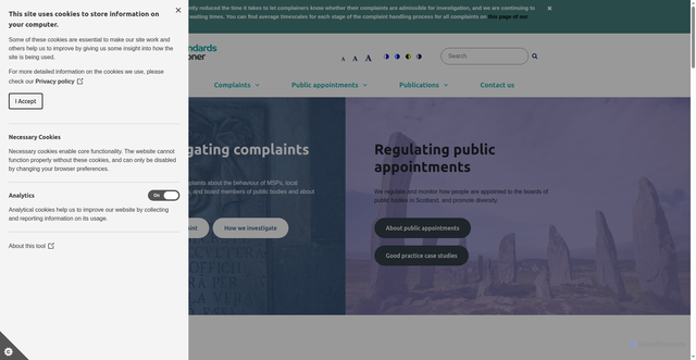 Security scan screenshot of https://www.ethicalstandards.org.uk/